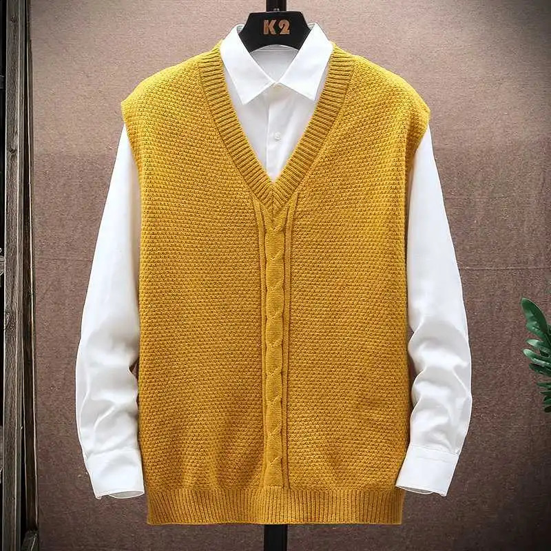 Mens Vest V-Neck Knitted Sweater Knitting Sweater Autumn Casual Baggy Tops Trend Streetwear Vintage Y2K Male Clothes 250210