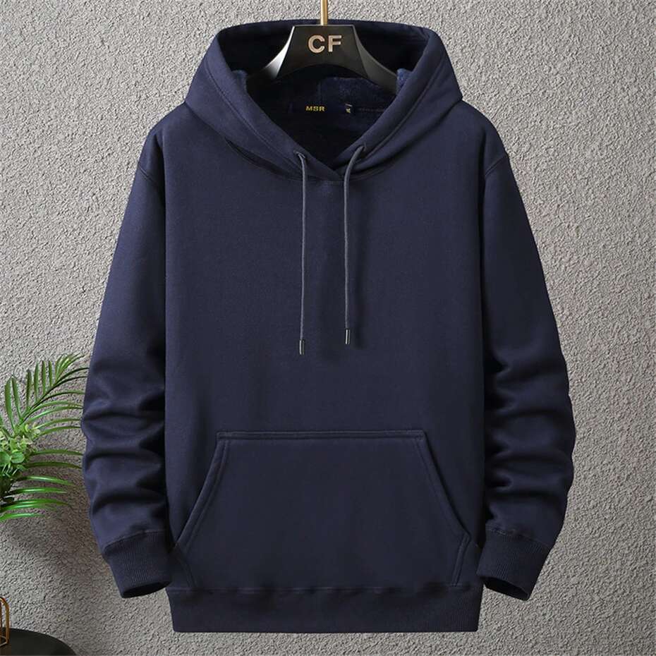 Solid Color Men 10XL Plus Hoodies Autumn Winter Thick Fleece Hoodie Male Big Size 12XL Hooded Pullover Black