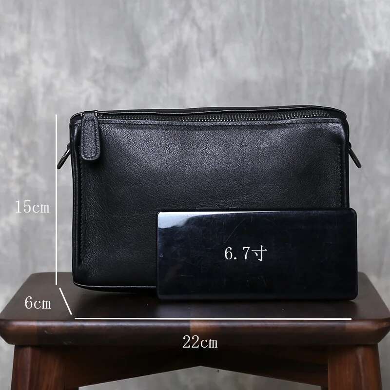 Men Top Layer Cowhide Shoulder Business Casual Leather Men's And Women's Small Square Zipper Bag Horizontal Handbag