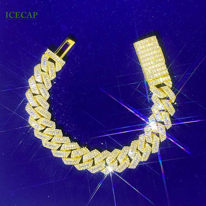 20mm Full Iced Out Moissanite Diamond 925 Silver Gold Plated Trapezoid Cuban Link Chain Hiphop Cuban Necklace Bracelet for Men