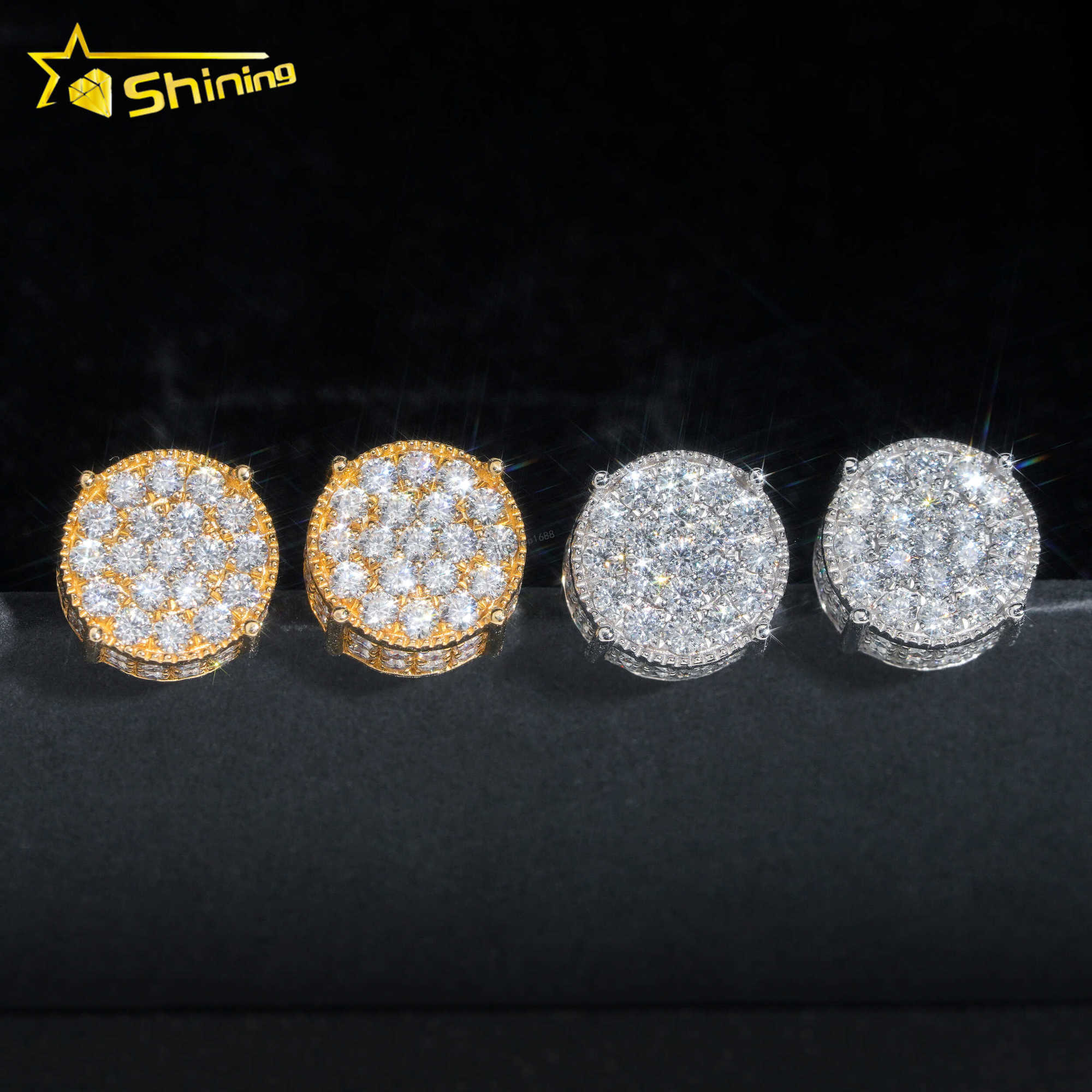 Luxury 10K Solid Gold Earrings 10mm Cluster Moissanite Diamond Ear Studs for Men and Women