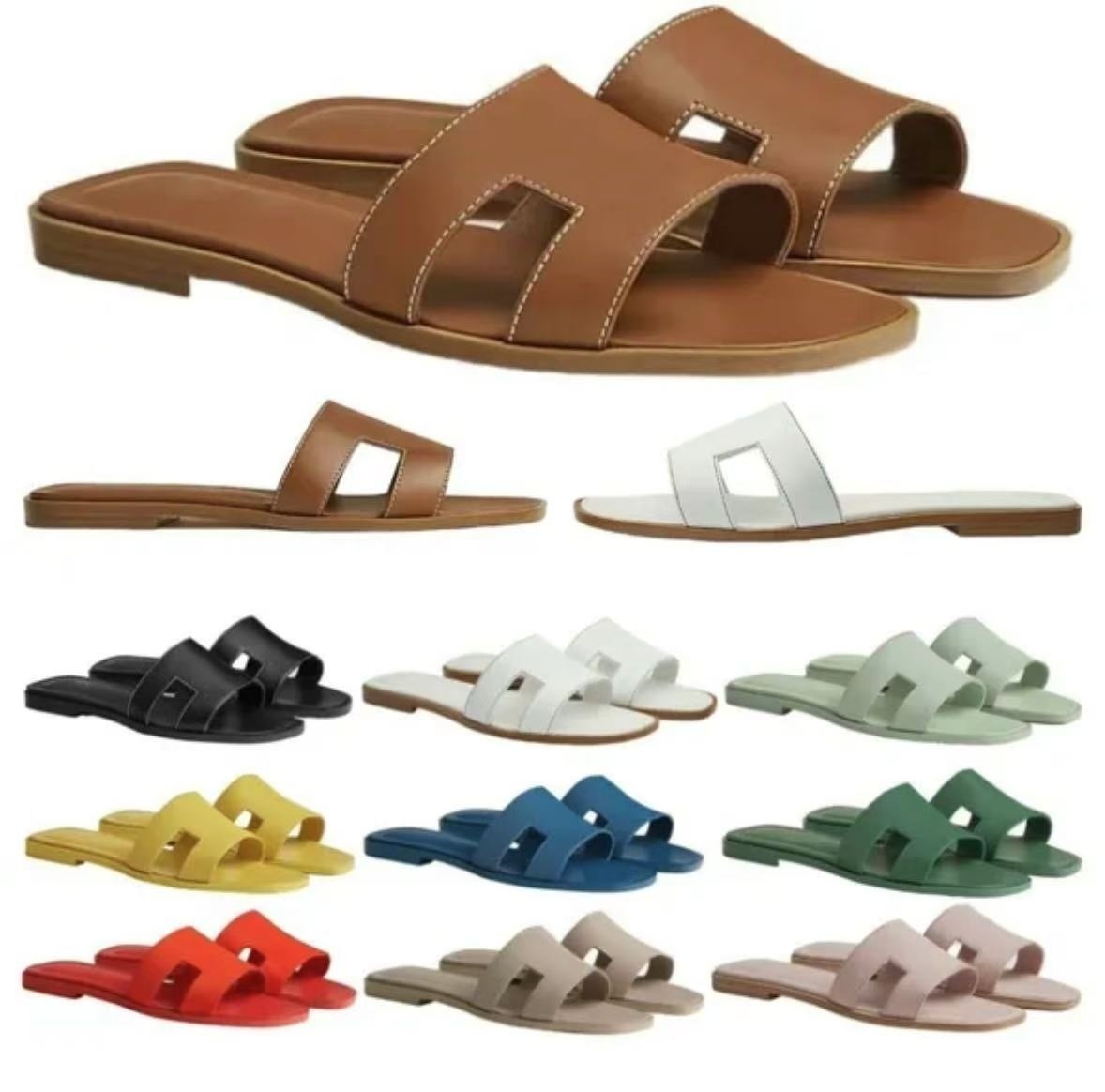 Slippers Designer Sandals Women's Fashion Luxury Slide Letter Slide Rubber Leather Flat Shoes Summer Beach Bath Slippers Brown Retro Sandalsv u8