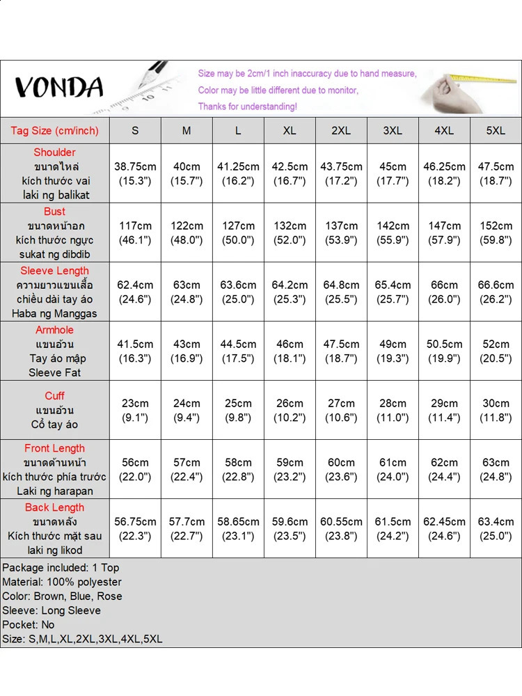 Plus Size VONDA Elegant Ruffled Blouse Fashion Shirts Women Casual Lantern Long Sleeve Tops Stand Collar Solid Color Blouses 250210