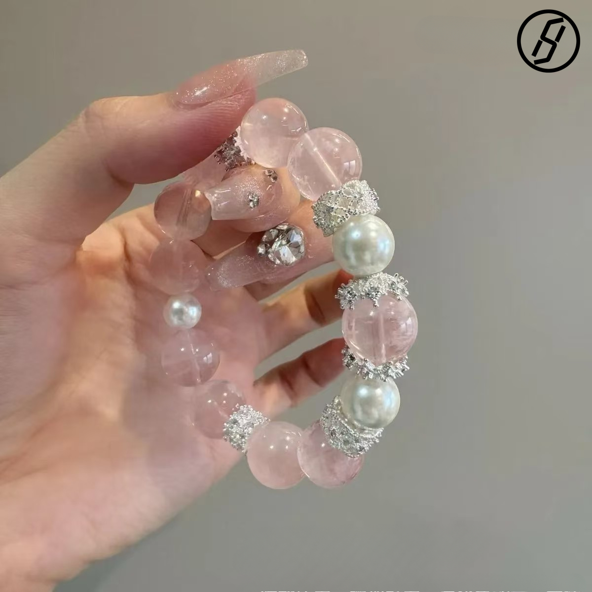 Natural Pink Snowflake Ghost Bracelet 12mm Pink Crystal Gift Girlfriend Chinese Bracelet New Style Flashing Four Seasons