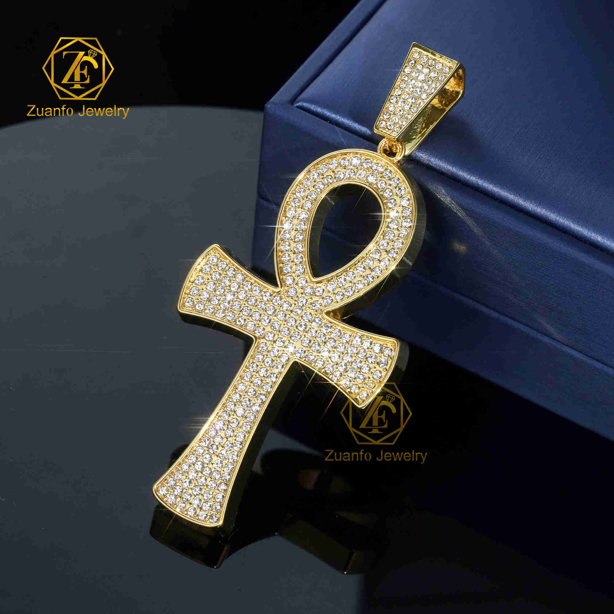 Wholesale Moissanite Iced Out Real Solid Silver 10K 14K 18K Gold Plated Pendant Photo Cross Jesus Initial Single Cross