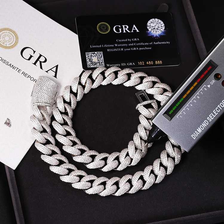 Heavy Silver 17mm 4rows Iced Out Moissanite Diamond 18k Gold Plated Cuban Chain Link for Hip Hop Jewelry