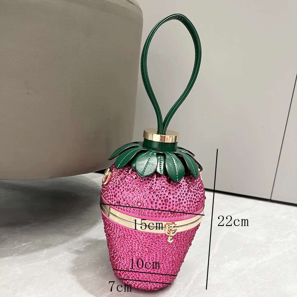 Woman Evening Clutch Bag Rhie Strawberry Purse Designer Handle Shoulder Bucket Handbag For Wedding Banquet