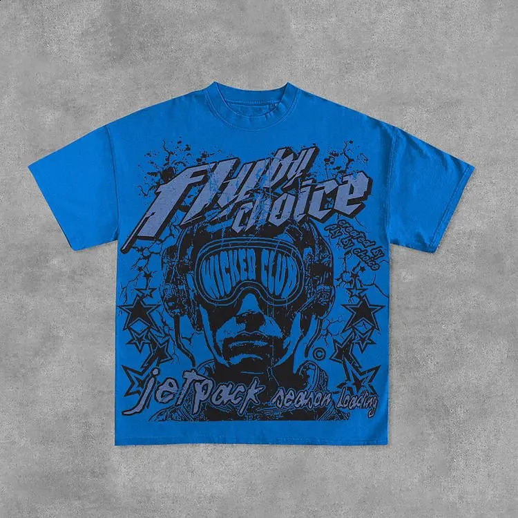 Vintage Fly By Choice Graphic Print 100% Cotton Short Sleeve T-Shirt Men Y2K Summer Vintage Oversize Tshirt Streetwear Women Top 250213