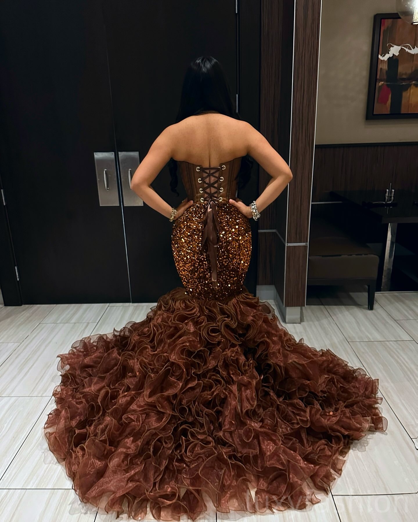 Aso Ebi 2025 Luxurious Mermaid Prom Dresses Crystals Organza Tiers Sequined Evening Formal Party Second Reception Birthday Gowns Dress For Special Occ