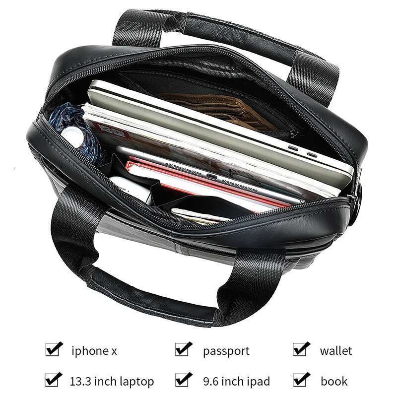 Genuine Leather Bags Crossbody Messenger Laptop Briefcase Handbag Men Vertical Single Shoulder Hand Bag