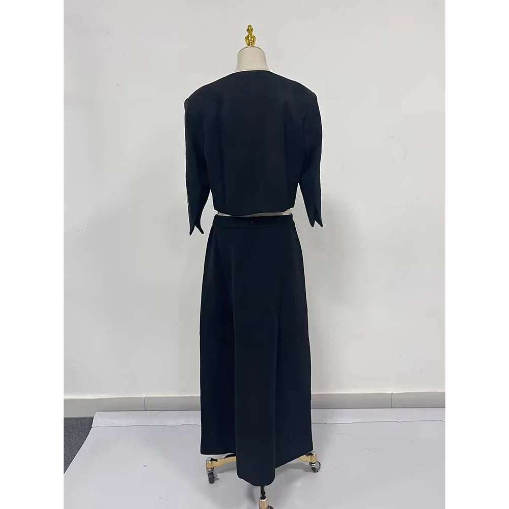 Colorblock Chic Two Piece Sets For Women O Neck Half Sleeve Coat High Waist Skirt Elegant Set Female Fashion Style