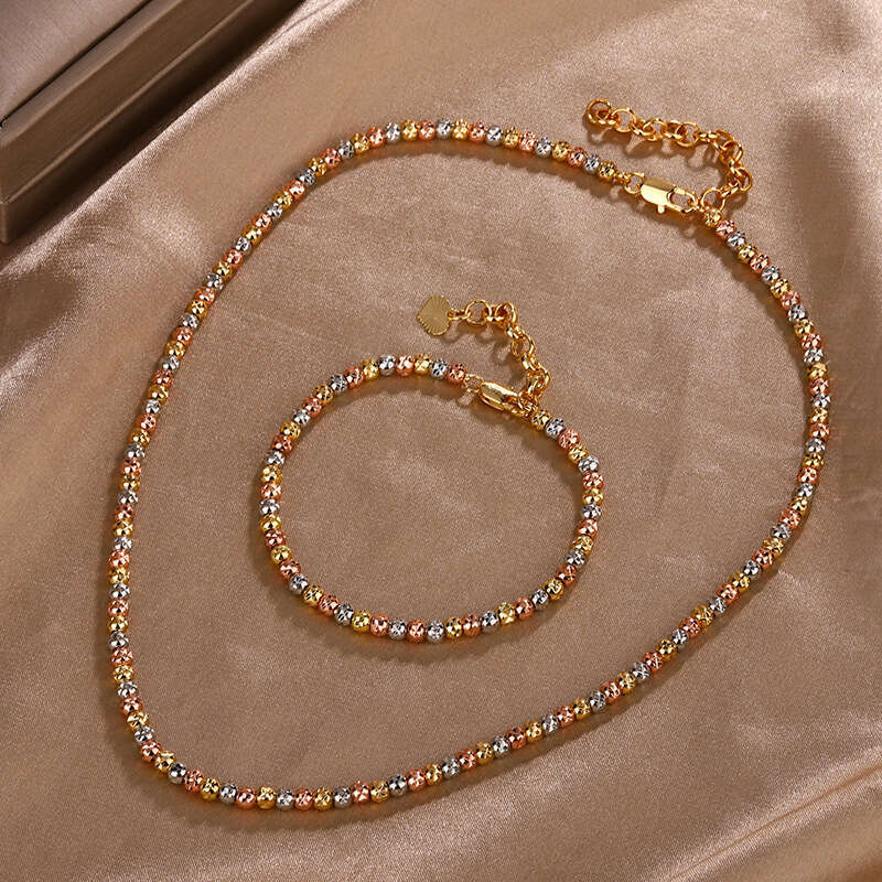 2025 New Designer high-end necklace bracelet jewelry set luxury retro electroplated gold round 3mm bead chain set designer for women Party gift weddin