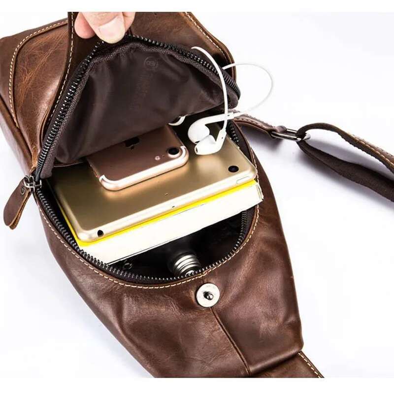 Genuine Leather Men's Chest Designer Cowhide Brand Men Crossbody Shoulder Bags Diagonal Package Messenger Bag