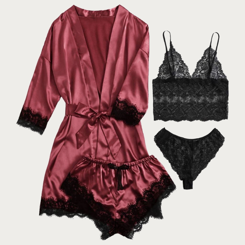 New European and American women's pajamas 4-piece set lace suspender pajamas women's summer set with pajamas and nightgowns