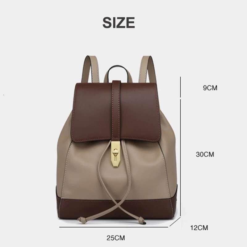 2024 New Woman Backpack Fashion Cowhide Double Splicing Color Girls Back To School Bag Large Capacity Women's Bags 6672