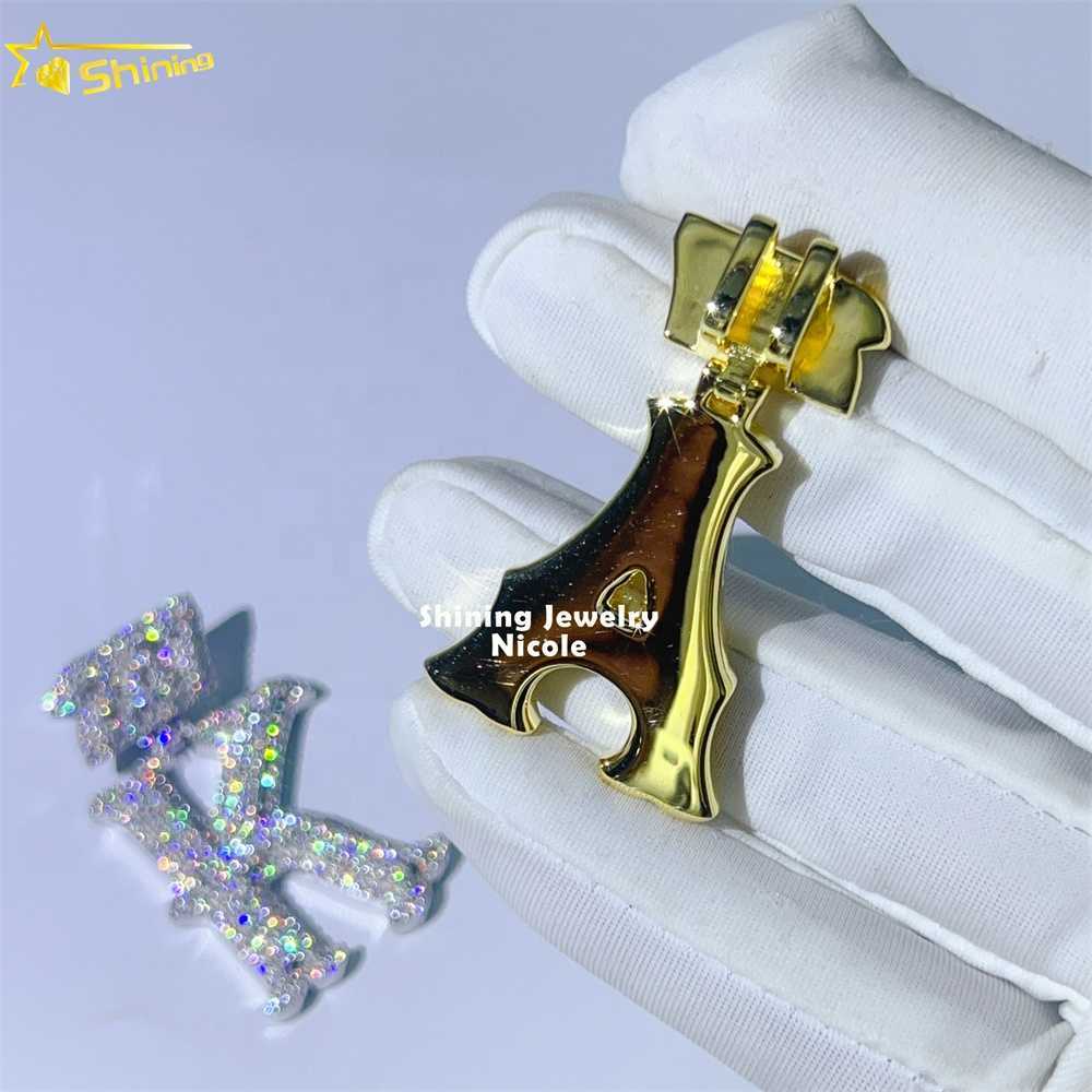 Fashion Jewelry Hip Hop Moissanite Diamond 1 Initial Cursive Custom 925 Sterling Silver Letter Pendant