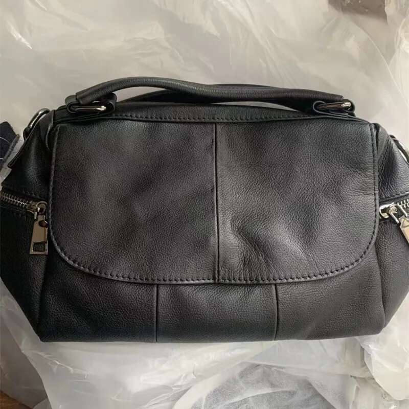 Woman Genuine Leather Handbag Casual Tote Retro Shoulder Bag Female Cowhide Crossbody Messenger Bags Boston Style Hand Purse