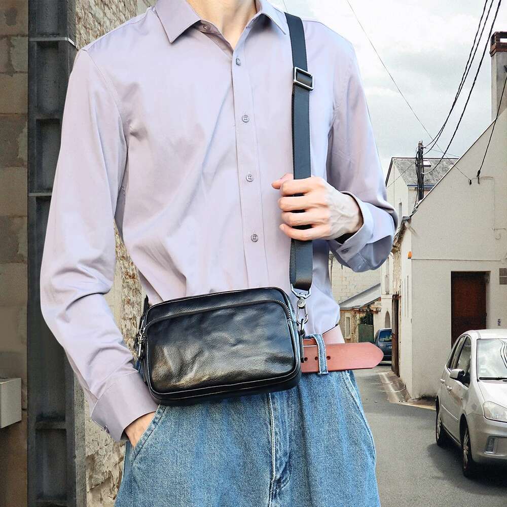 New Cowhide Personalized Trend Men's Small Backpack Commuter Crossbody Square Genuine Leather Advanced Shoulder Bag For Men