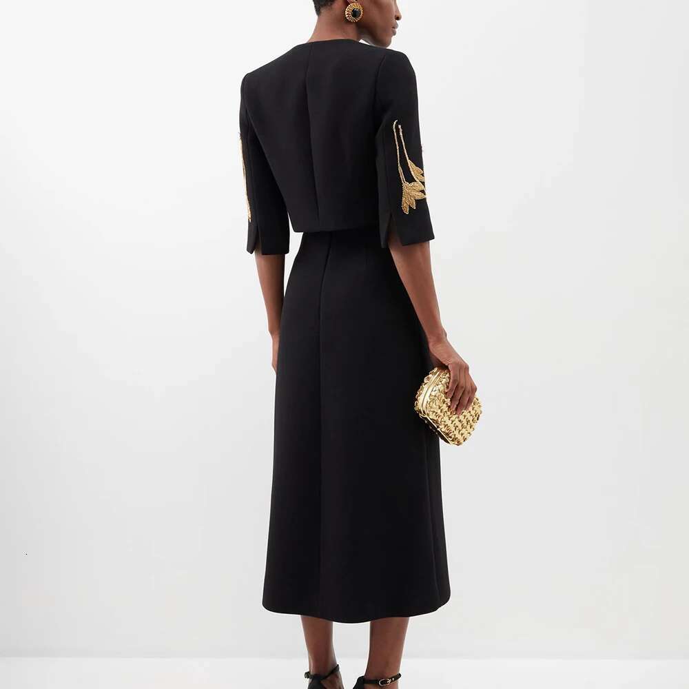 Colorblock Chic Two Piece Sets For Women O Neck Half Sleeve Coat High Waist Skirt Elegant Set Female Fashion Style