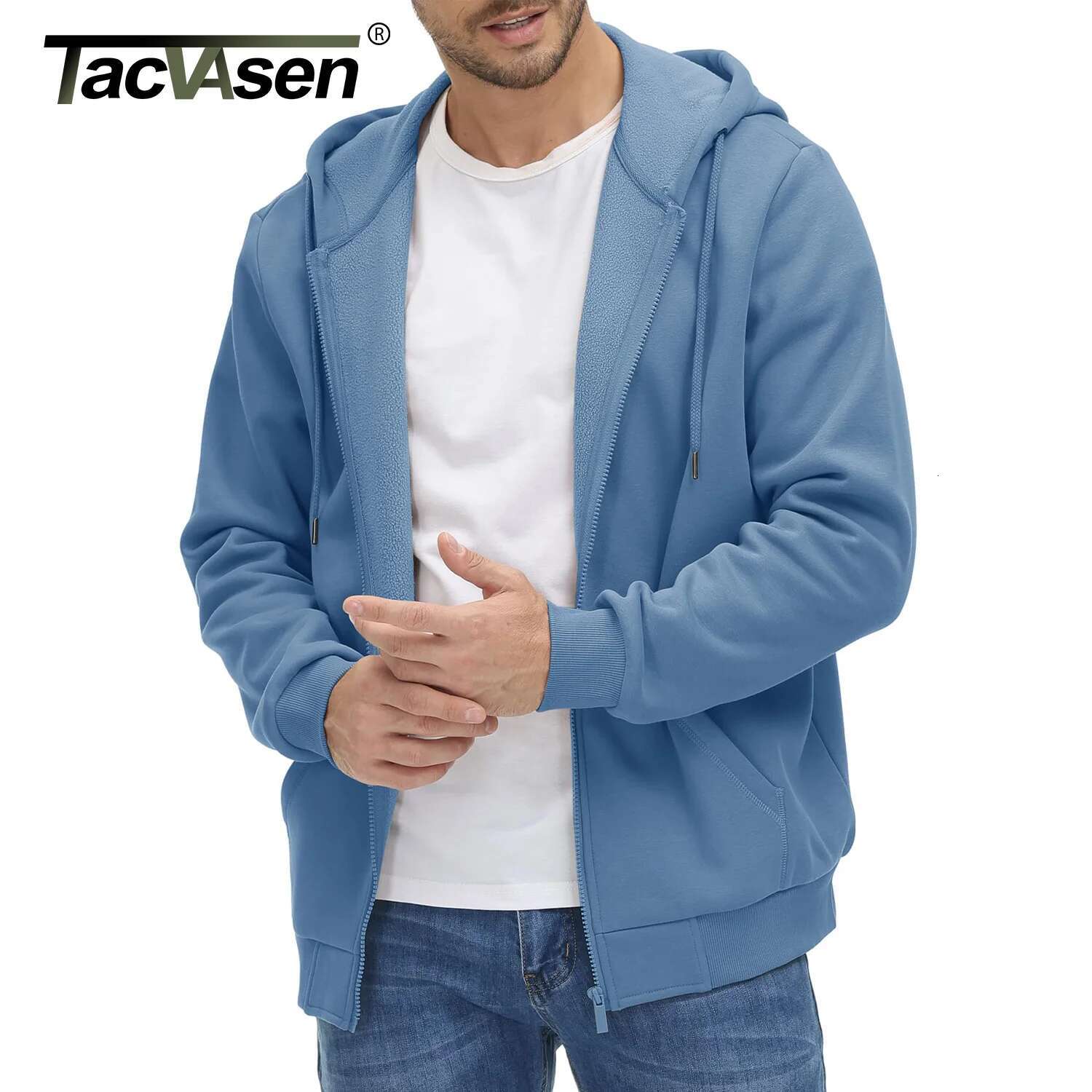 TACVASEN Big Pockets Fleece ing Hoodies Mens Hooded Coats Full Zip Up Casual Hoodie Jackets Athlete Running Hiking Sportswear