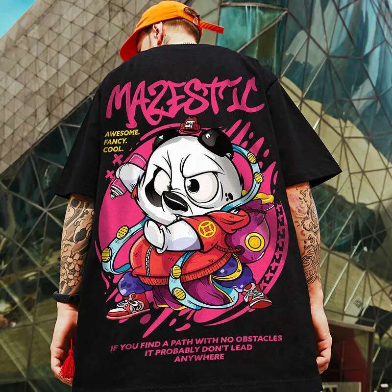 Summer Men's Cotton T-Shirt Funny Panda Print Cartoon Short Sleeve Tops O-Neck Tee Y2k 2023 Anime Casual Oversized T Shirt 8Xl