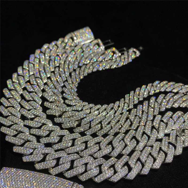 925 Sterling Silver 10mm 12mm 14mm Moissanite Miami Cuban Link Chain Iced Out Bling Hip Hop Moissanite Diamond Cuban Necklace