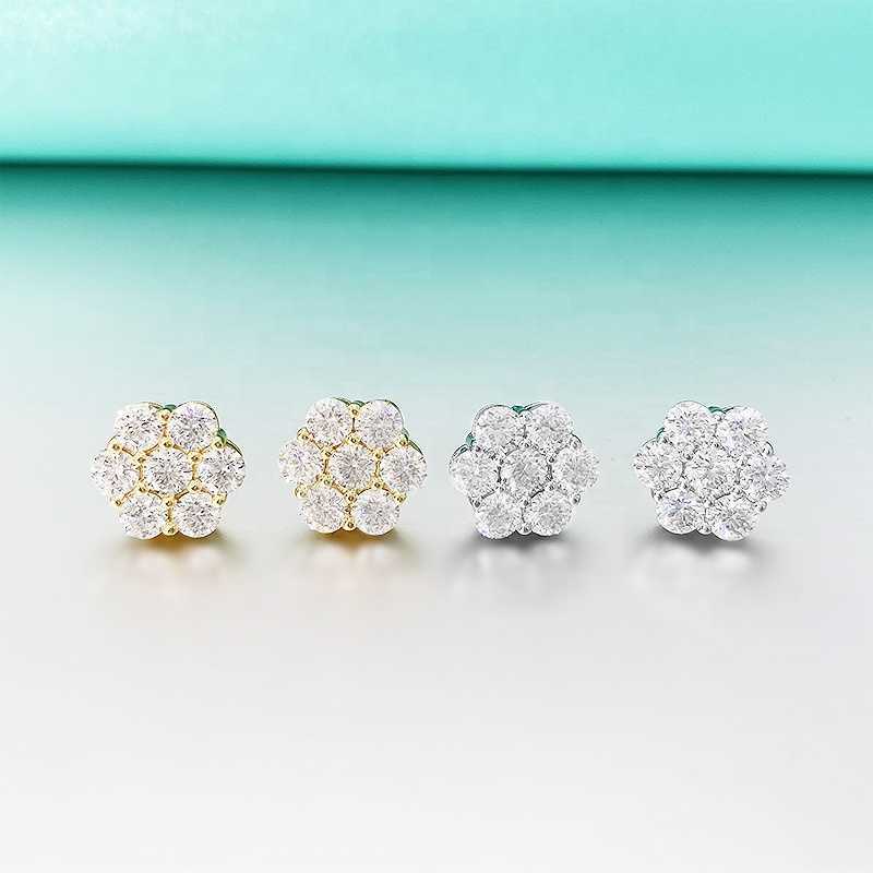 Lab Diamonds Square Mens Moissanite VVS1 Cluster Stud 14K Solid Gold Earrings