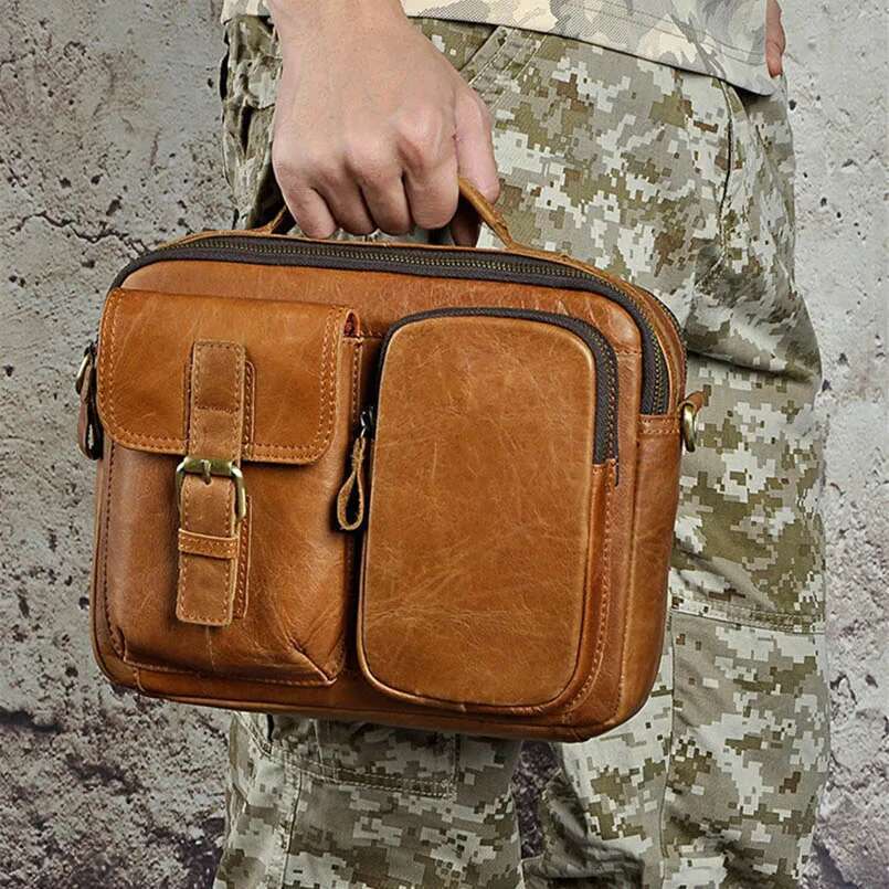 Leather Retro Large Capacity Unisex Handbag Shoulder Messenger Crossbody Notebook Bussiness Bag Man Briefcase Tote Office Purse