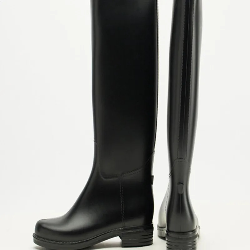Summer Pvc Black Rain Boots Fashion Adult Rain Shoes High Non-slip Square Heel Water Shoes Wear-resistant Waterproof Rainboots 250213