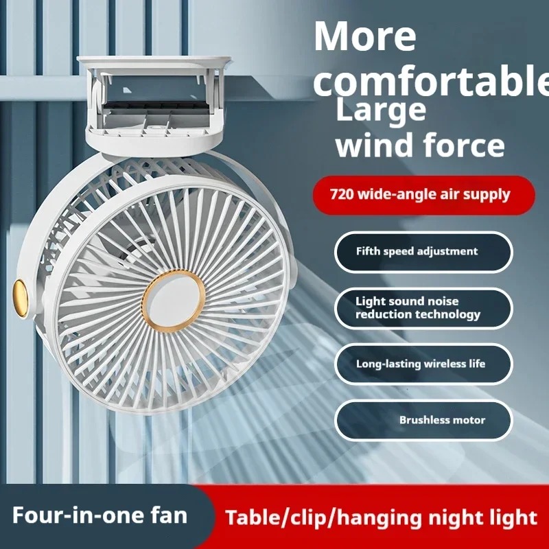 Light Clip Electric Fan USB Charging 4In1 Mini Handheld Fan Mult Night Light Clip Fan Student Dormitory Office Desktop Fan