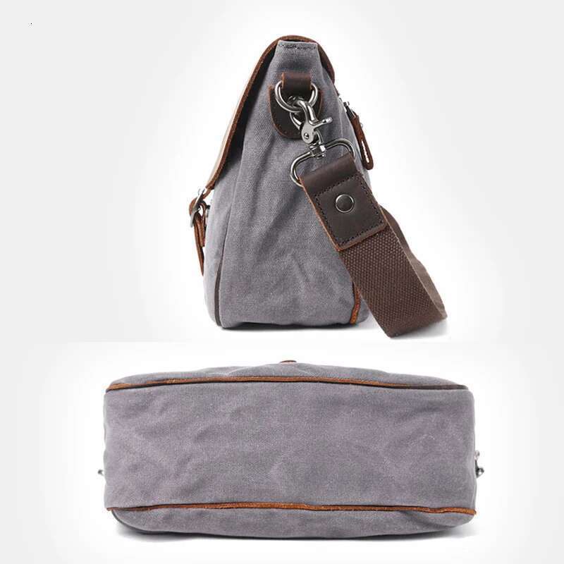 Vintage Casual Canvas & Genuine Leather Small Square For Men Simple Horizontal Shoulder Unisex Messenger Youth Bag M104