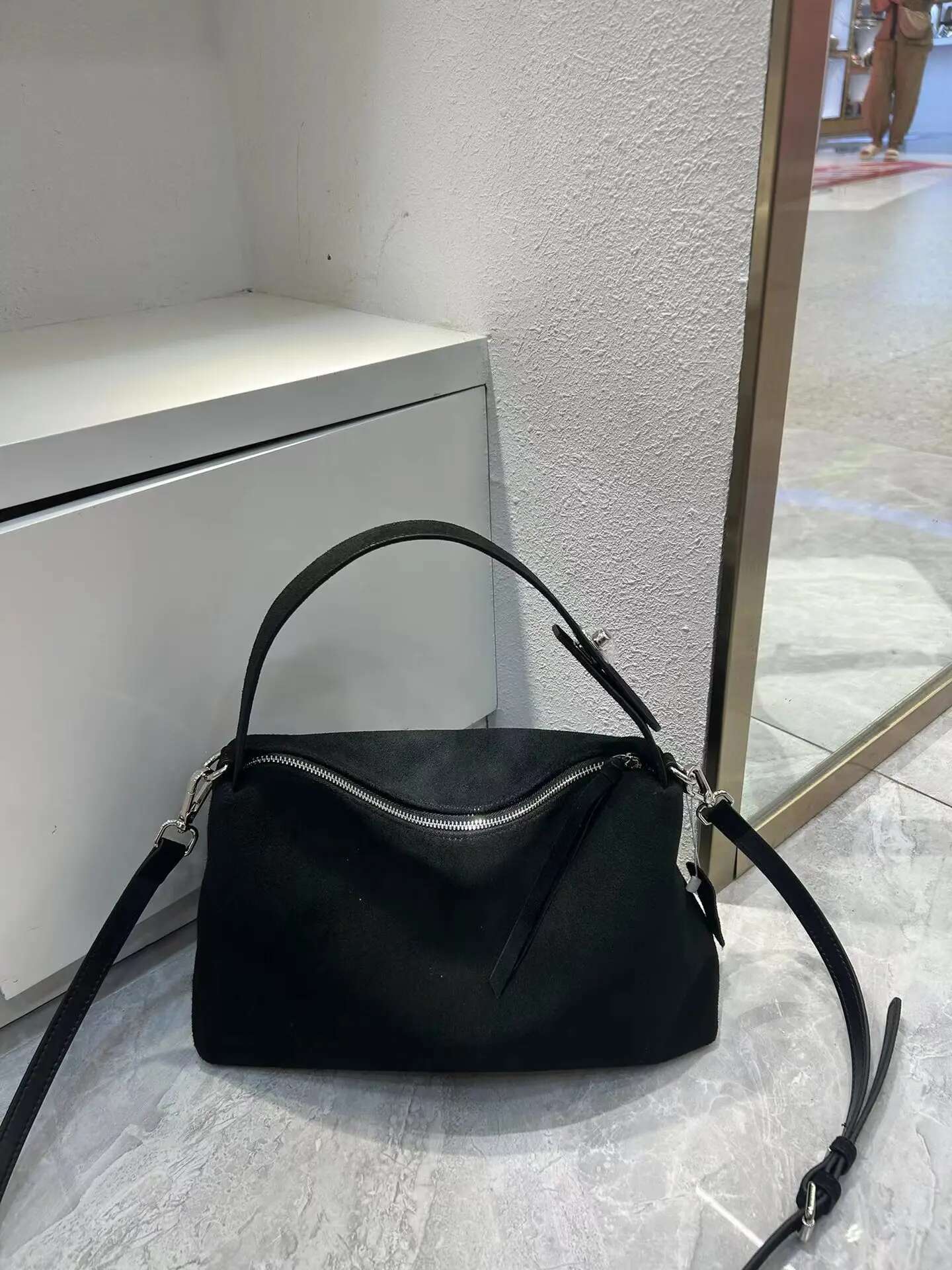 Fashion Autumn Winter Big Boston Tote Soft Matte Suede Cow Leather Women's Handbag Shoulder Crossbody Bag For Women Grey Brown Suede Cartoon BagV