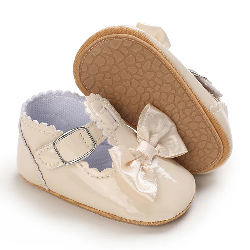 Beige Baptist shoes Spring Baby Shoes PU Leather born Girls Shoes First Walkers Princess Bowknot Baby Prewalker 250214