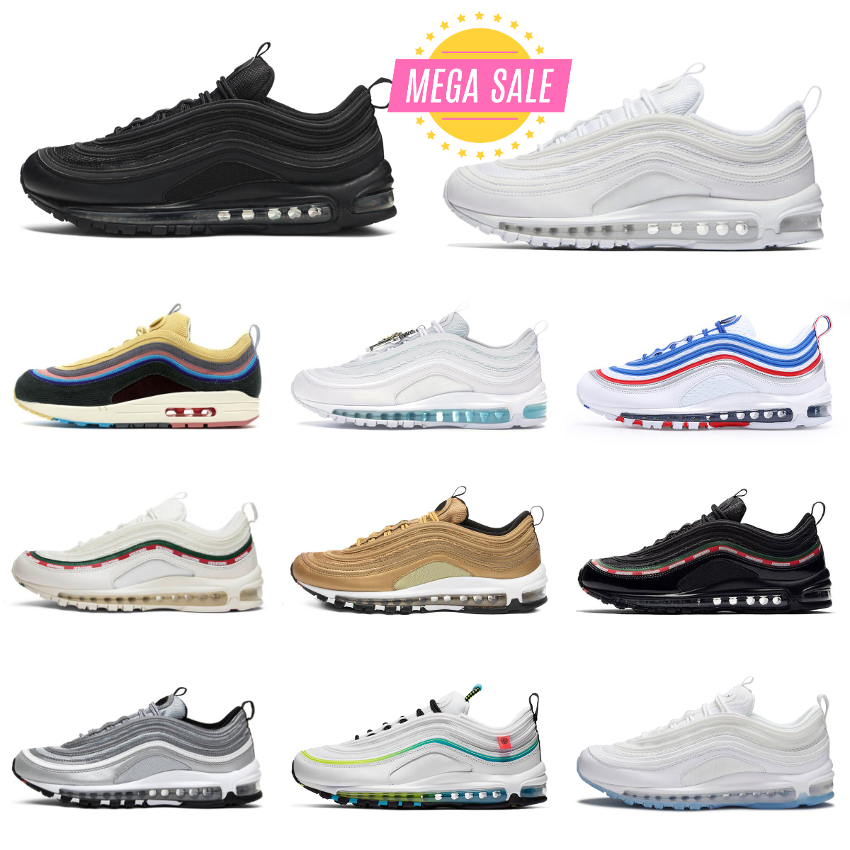Trainers 97 97s Running Shoes Men Women Jesus Satan Futura Triple Black White Cream Olive Volt Reflective Designer Bred Sail Aurora Green Gym Red Sports Sneakers K87