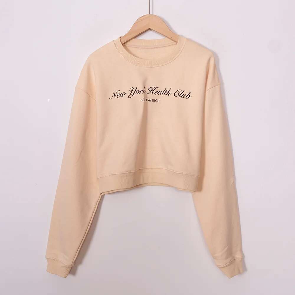 5W252 Letter Graphic Print Sweatshirt Women Long Sleeve Sporty Female Pullover Vintage Casual Short Style Lady Top