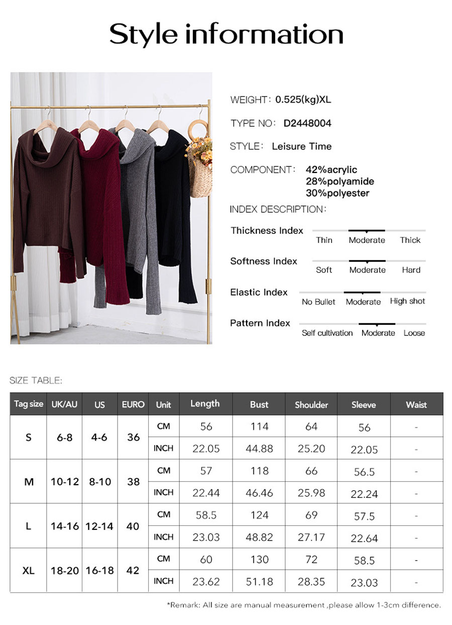 2024 autumn and winter temperament loose solid color one shoulder pullover long sleeved sweater women's top