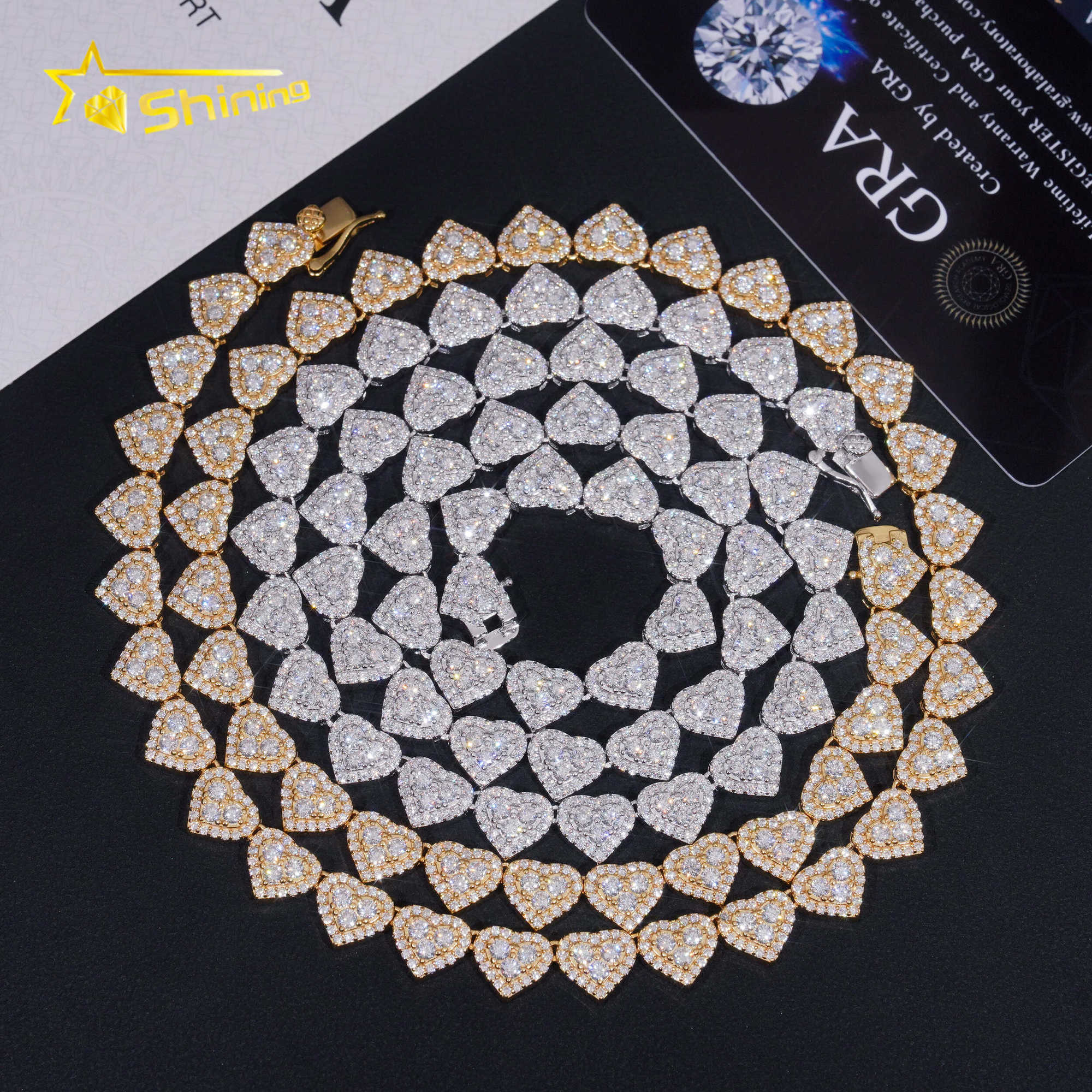 Fast delivery Heart design 925 sterling silver pass diamond tester GRA certified VVS moissanite Heart Cluster bracelet chain