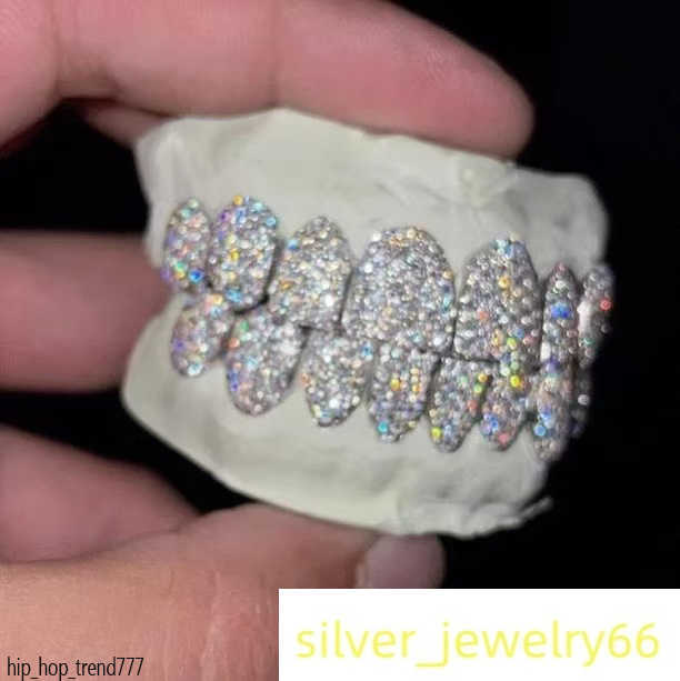 Iced Out Hip Hop Grillz Diamond Teeth Rappers 8 Top 8 Bottom Gold Plated 925 Sterling Sliver Custom Vvs Moissanite Grillz