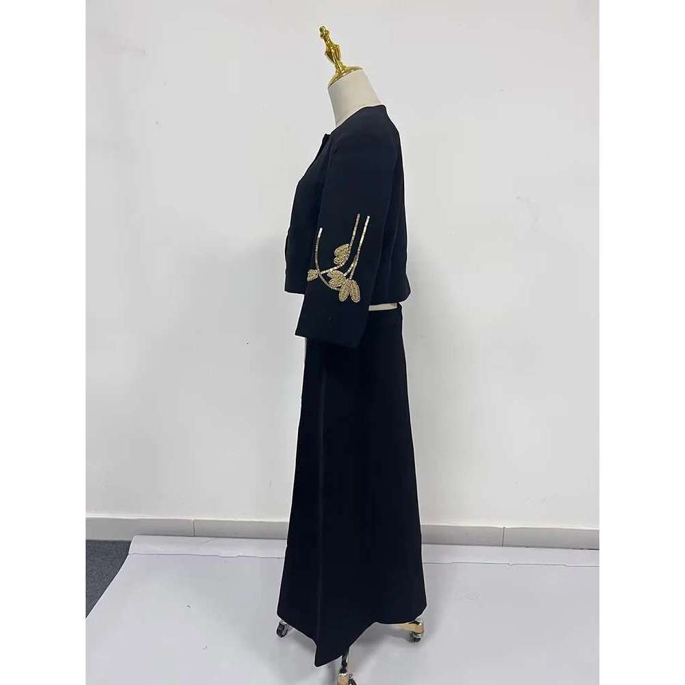 Colorblock Chic Two Piece Sets For Women O Neck Half Sleeve Coat High Waist Skirt Elegant Set Female Fashion Style