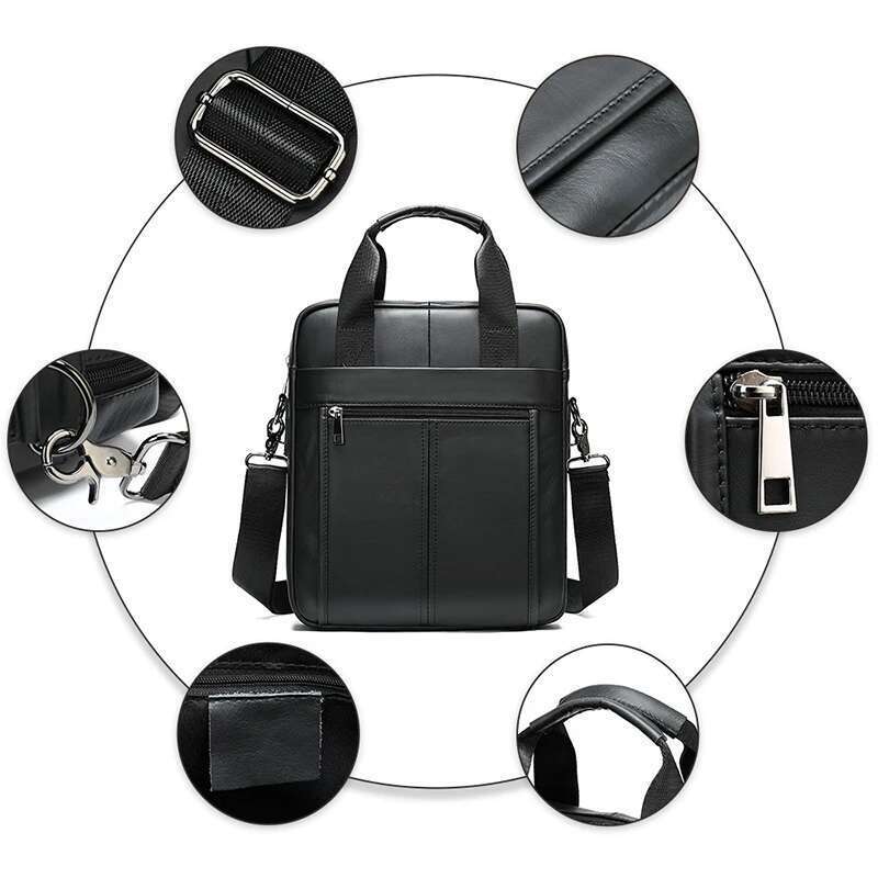 Genuine Leather Bags Crossbody Messenger Laptop Briefcase Handbag Men Vertical Single Shoulder Hand Bag