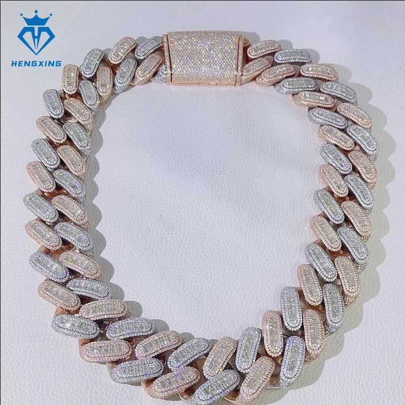 Custom Fine Jewelry 20mm 925 Sliver Rose Gold Plated Mens Cuban Chain Necklace Vvs Moissanite Miami Cuban Liink Chain