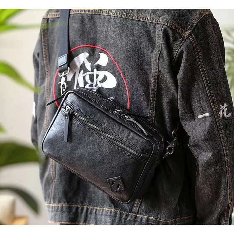 SENOFAN New Shoulder Man Genuine Cowhide Leather Leisure Crossbody Messenger Bag Male Japanese Style Double-Deck Pocket
