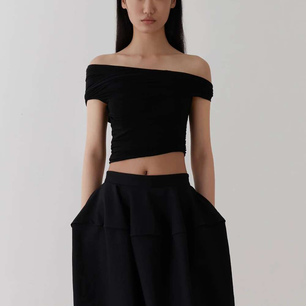 2024 Spring / Summer New Women's T-Shirt Y2k Stereo Rotary Cut Multi-Wear Modal Stretch Slim Sexy One-Shoulder Sleeveless Top