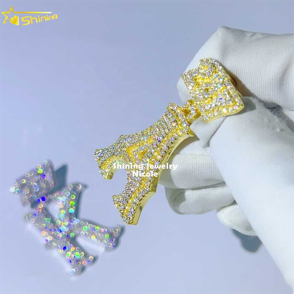 Fashion Jewelry Hip Hop Moissanite Diamond 1 Initial Cursive Custom 925 Sterling Silver Letter Pendant