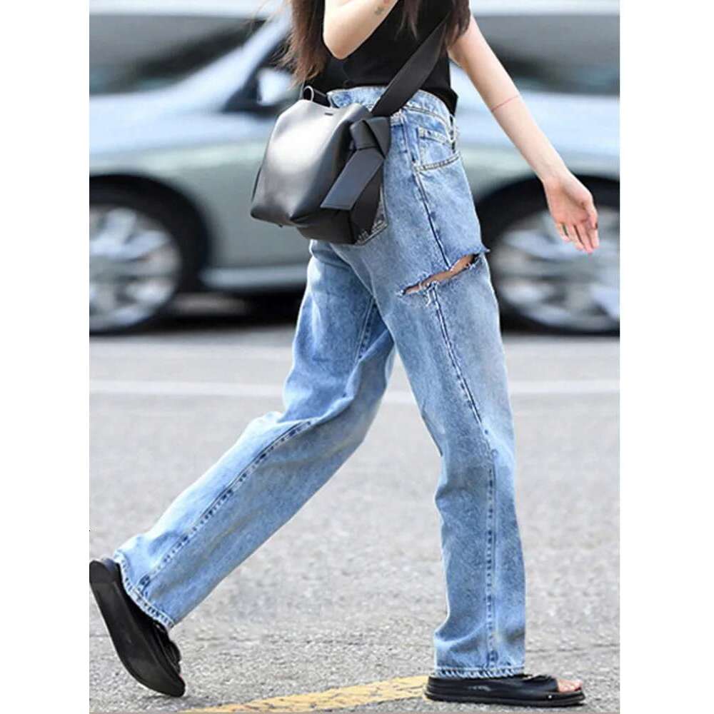 2025 Women Summer Autumn Winter Knife Cuts Holes Pants Wide Leg High Waist Jeans Street Trendsetters