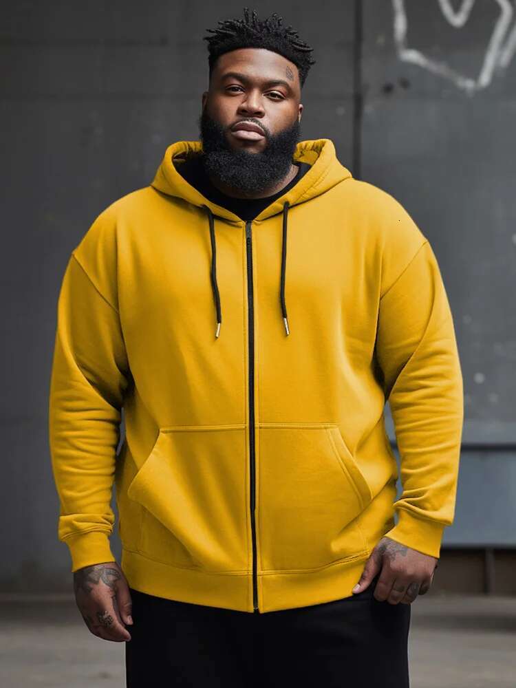 ZOOY (L-9XL) Men's Plus Size Personality Multicolor Solid Color Casual Color-Blocked Zip-Up Hoodie Jacket