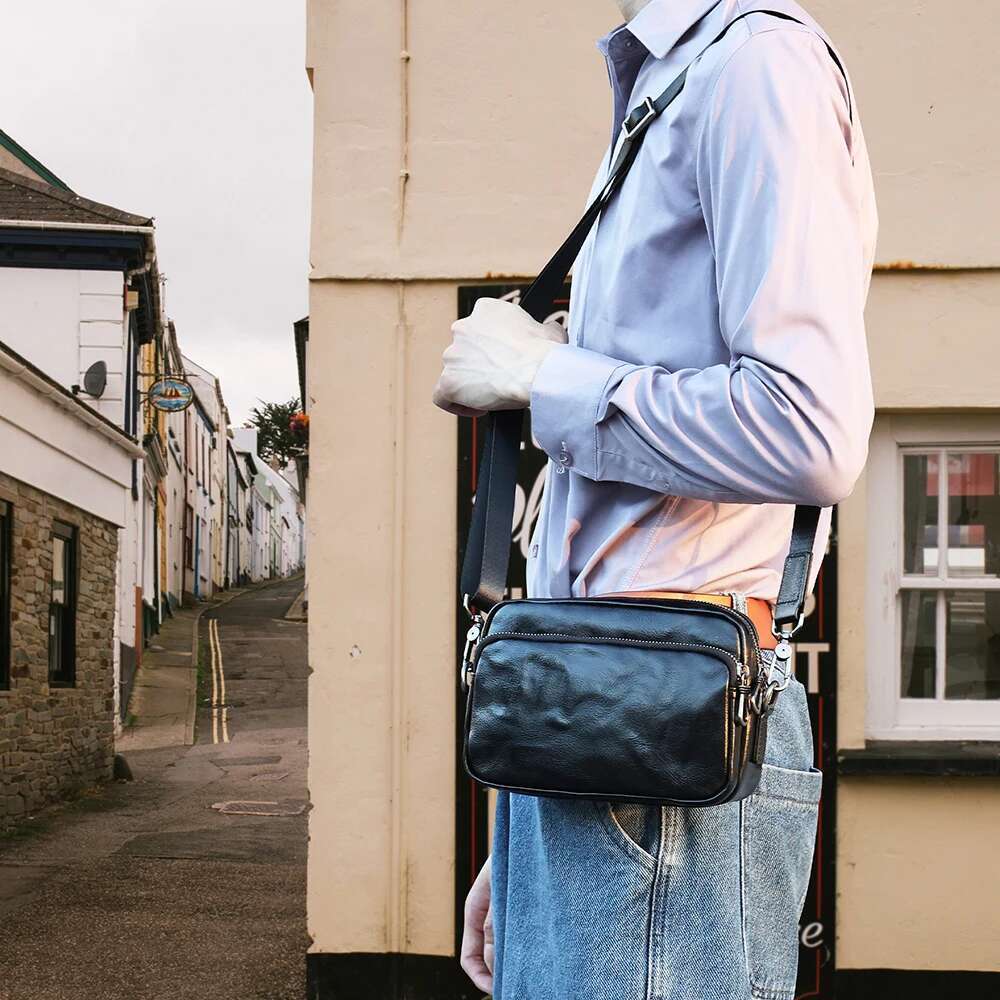 New Cowhide Personalized Trend Men's Small Backpack Commuter Crossbody Square Genuine Leather Advanced Shoulder Bag For Men