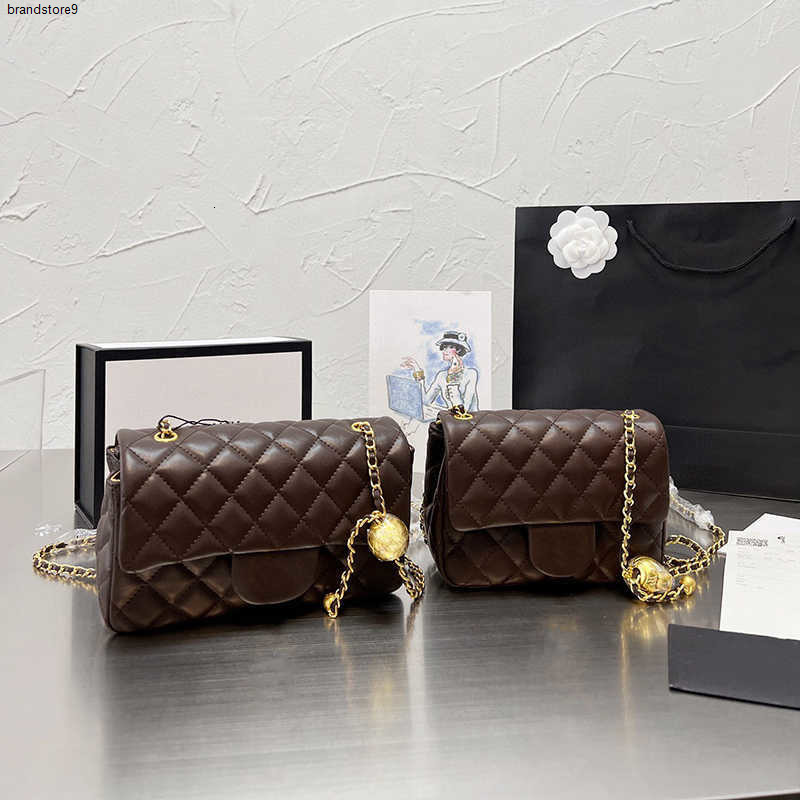 Designer CF CC Crossbody Bag with Diamond Lattice Gold Ball Chain Soft Leather Shoulder Strap