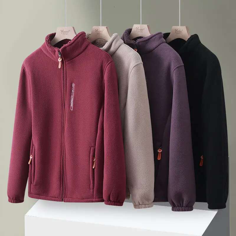 Autumn Winter Polar Warm Coat Women Outdoor Sports Snowflake Fleece Jacket Printing Loose Thickened Stand Collar Cardigan