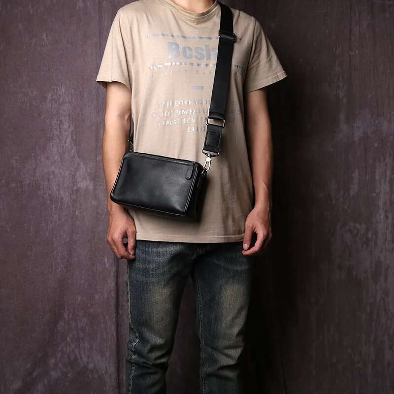Youth Genuine Leather For Men's Crossbody Horizontal Style Shoulder Retro Casual Top Layer Cowhide Mailman Bag